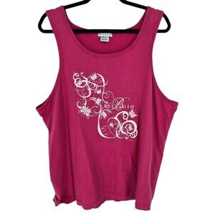 Bellagio womens 2xl Pink white butterfly scroll sleeveless tank top cotton